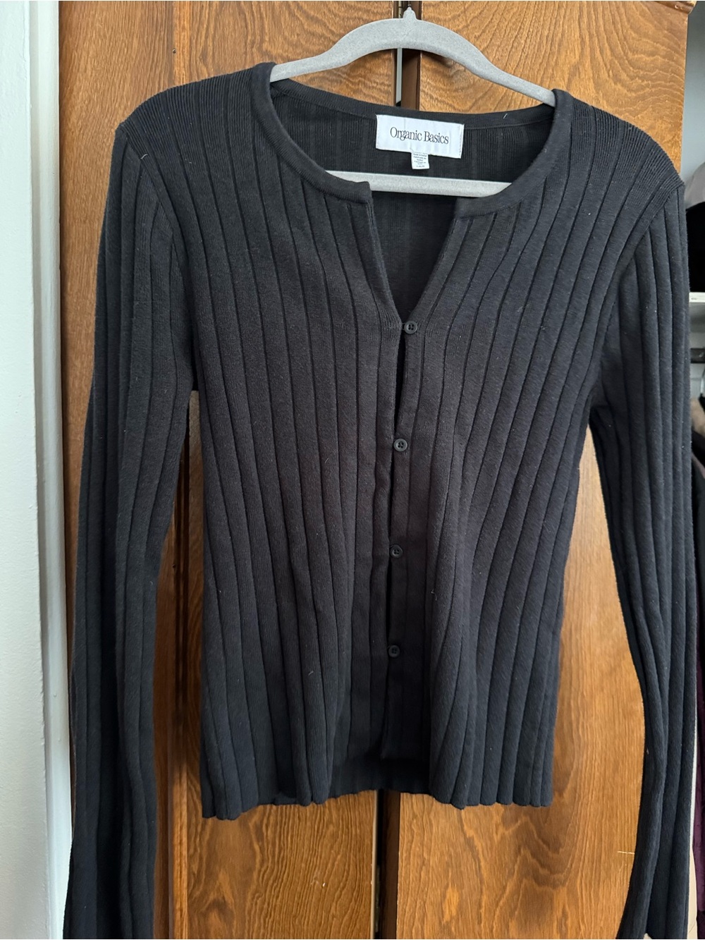 Organic Basics Black Ribbed Button-Up Cardigan
